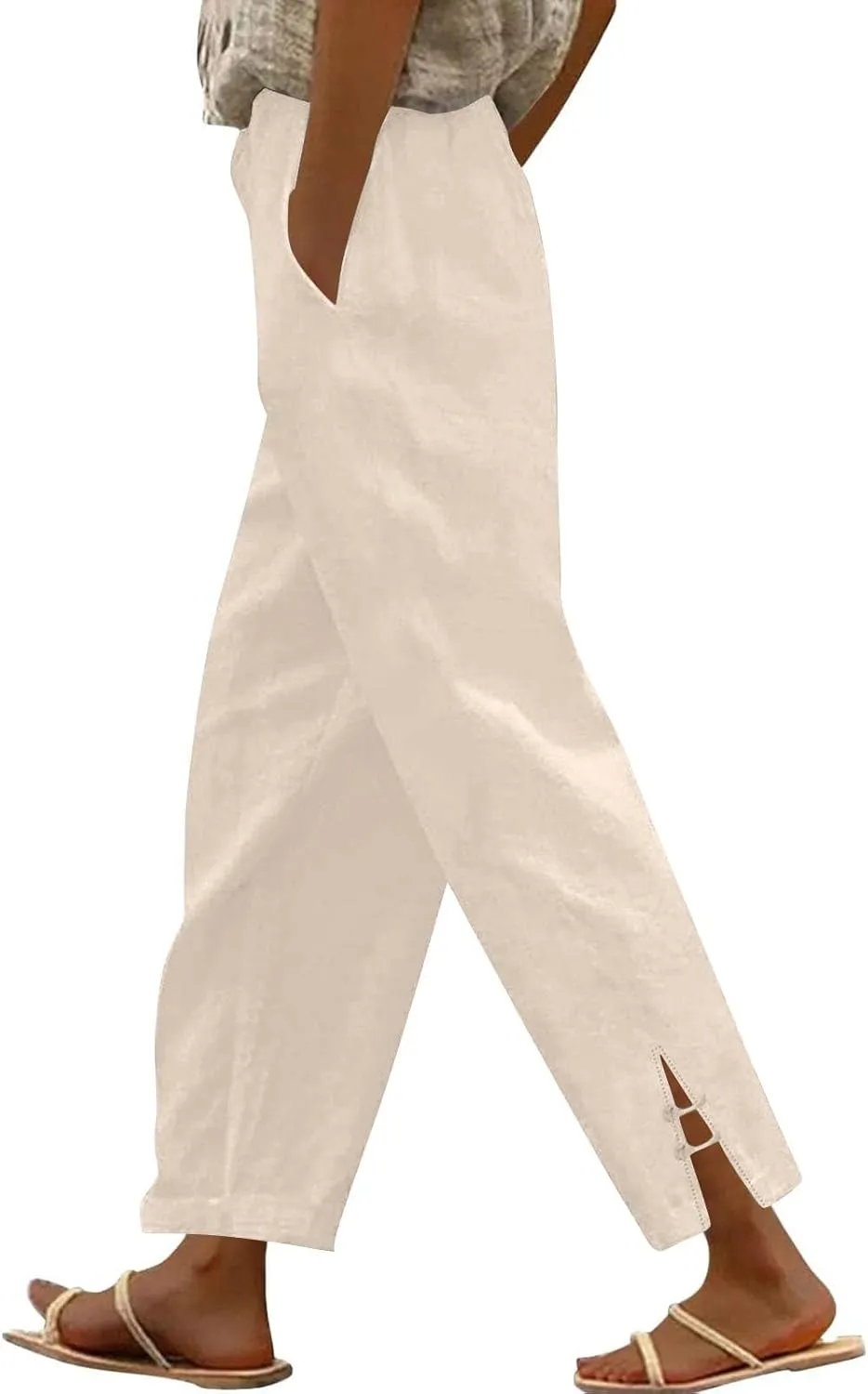 Summer Palazzo Pants for Women Loose High Rise Capri Pants Comfy Baggy Cropped Elastic with Pocket Trousers Solid 2025