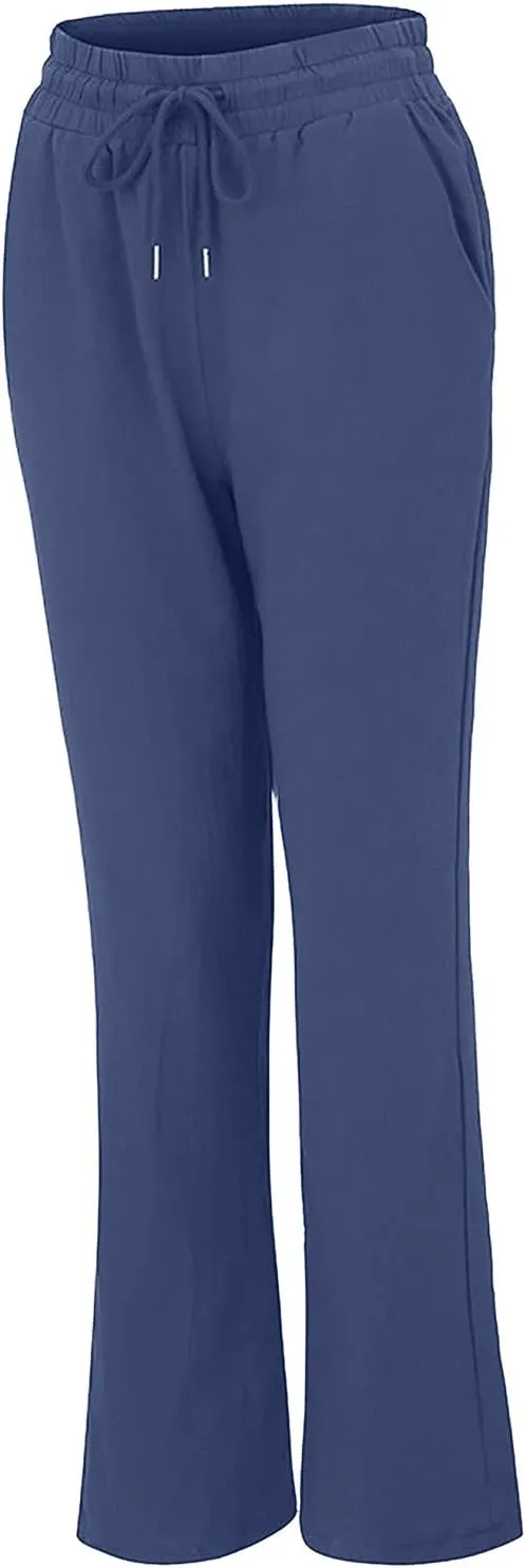 Summer Pants for Women Casual Loose Fit Cotton Linen Pant Soft Lightweight Elastic Waist Lounge Long Trousers