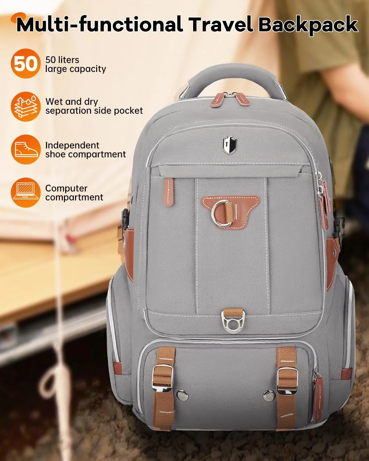 SWICKY Lightweight Travel Backpack for Men, Laptop Carry-On for Urban Adventures (Gray)