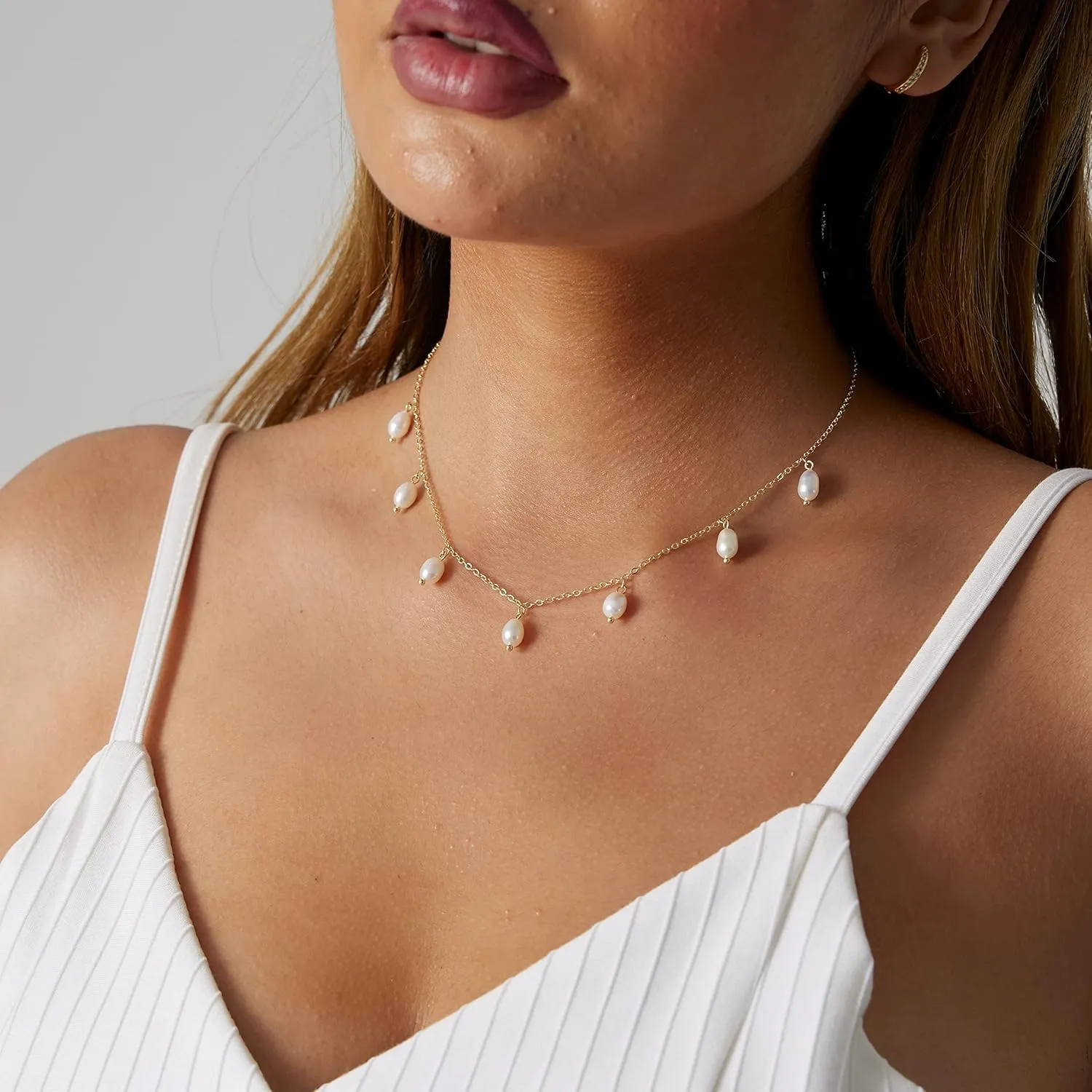 Tasiso Dainty Pearl Necklace - Women's Pendant Necklaces with Barque Pearl Pendant and Paperclip Toggle - Simple Bridesmaid Jewelry Gift