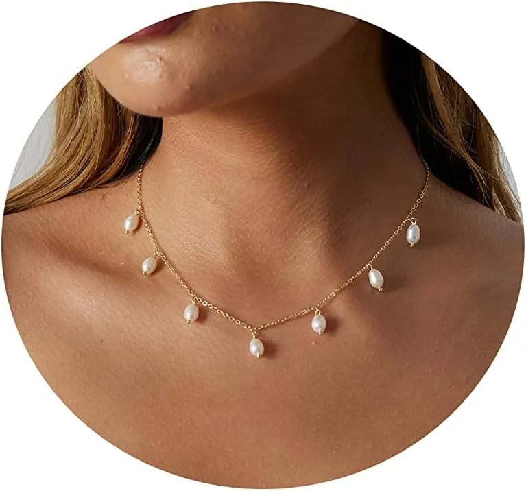 Tasiso Dainty Pearl Necklace - Women's Pendant Necklaces with Barque Pearl Pendant and Paperclip Toggle - Simple Bridesmaid Jewelry Gift