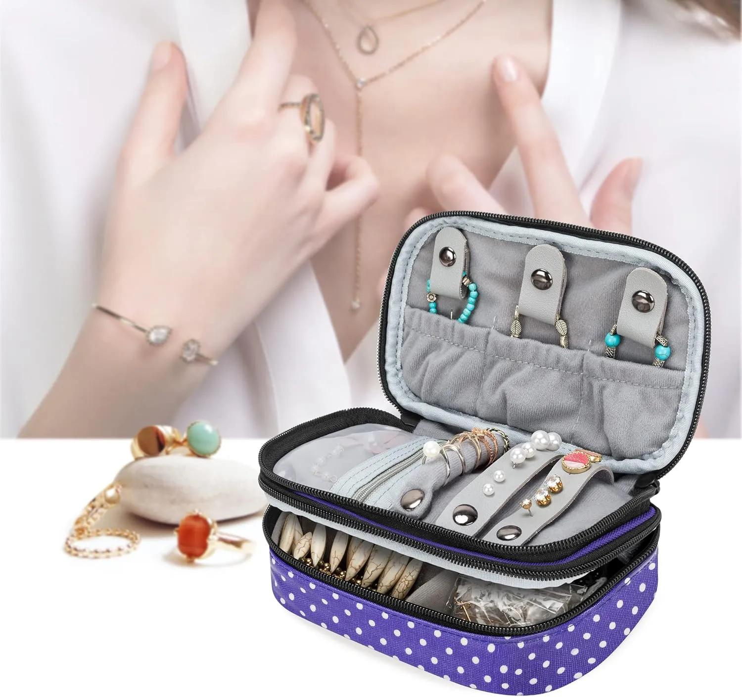 Teamoy Travel Jewelry Case,Small Jewelry Storage Organizer Bag for Womens Necklace, Earrings, Rings and Accessories