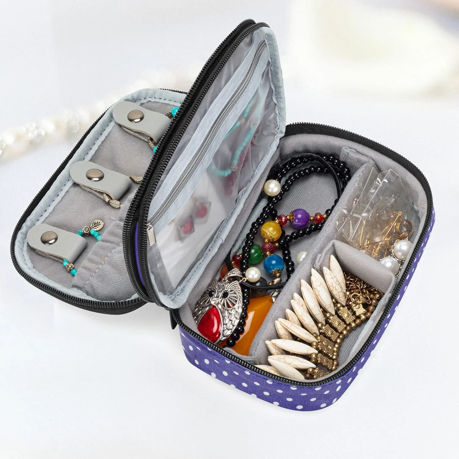 Teamoy Travel Jewelry Case,Small Jewelry Storage Organizer Bag for Womens Necklace, Earrings, Rings and Accessories