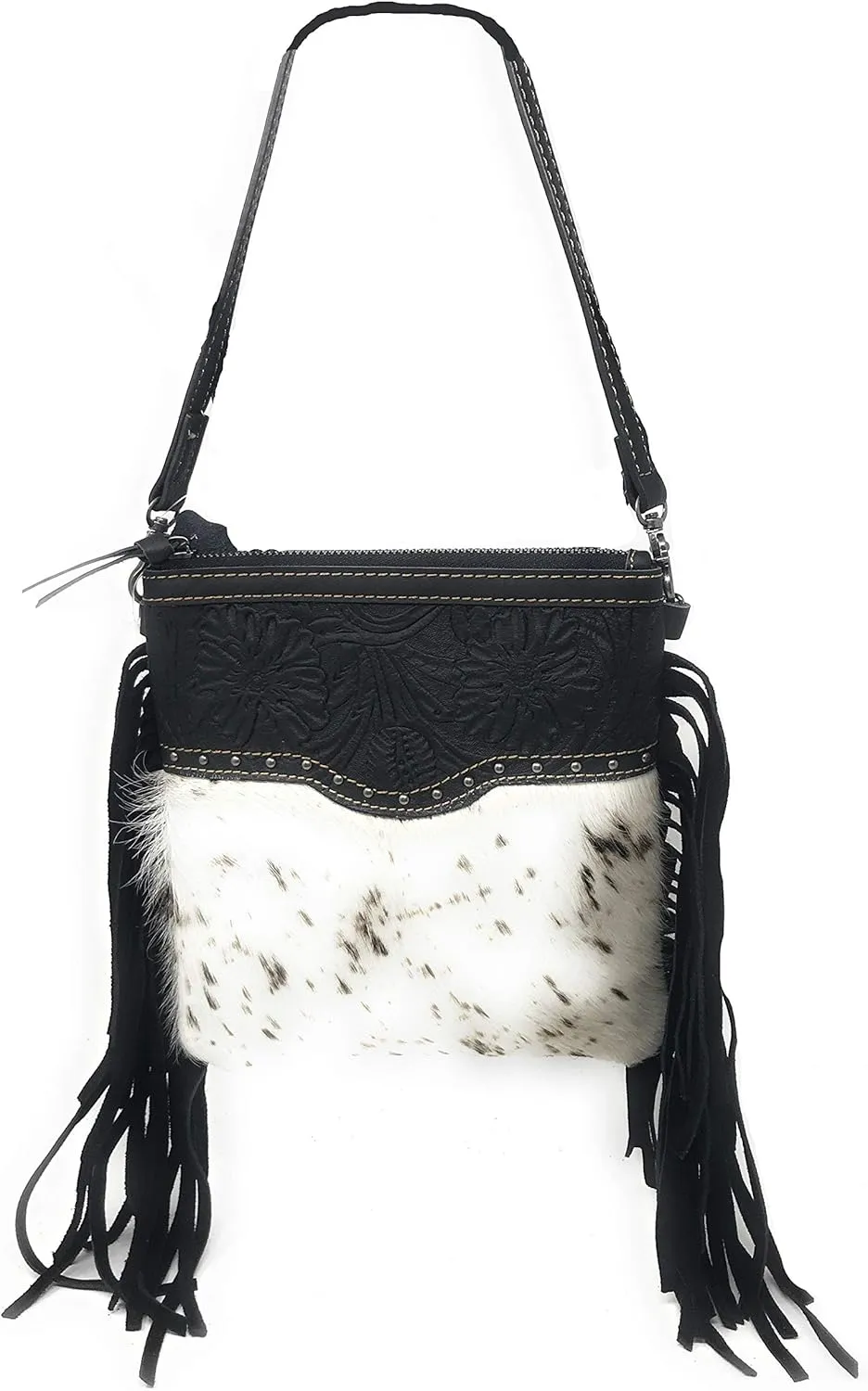 Texas West Handcrafted Genuine Leather Western Cowhide women's Fringe Clutch Crossbody Bag in 3 Colors