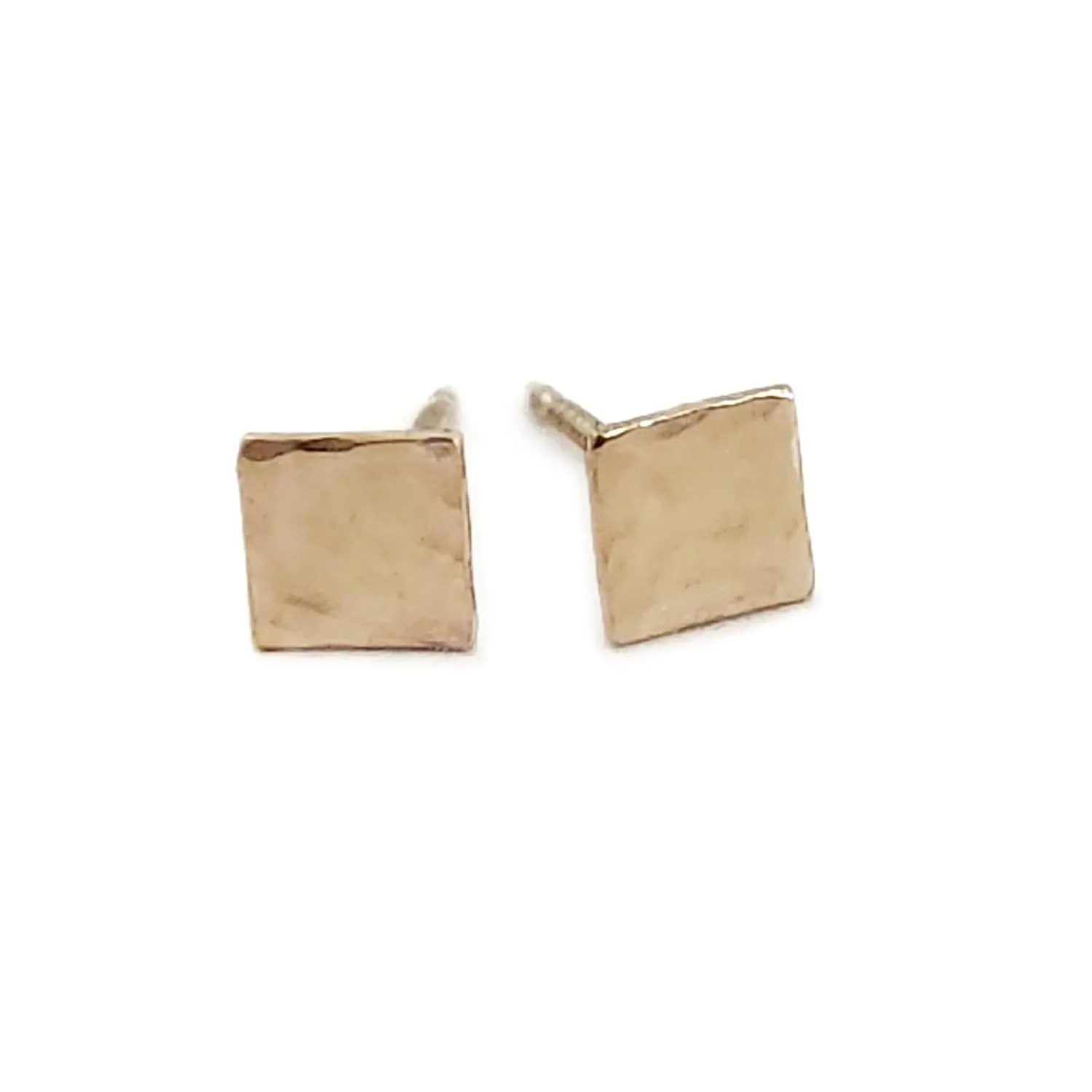 TINY Handmade Hammered Square Gold Stud Earrings Women and Girls Gifts (gold-filled)