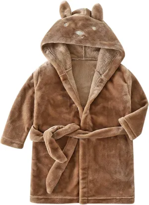 Toddler Kids Cute Bear Plush Bathros Hooded Warm Flannel Solid dress Indoor wear for Boys Girls