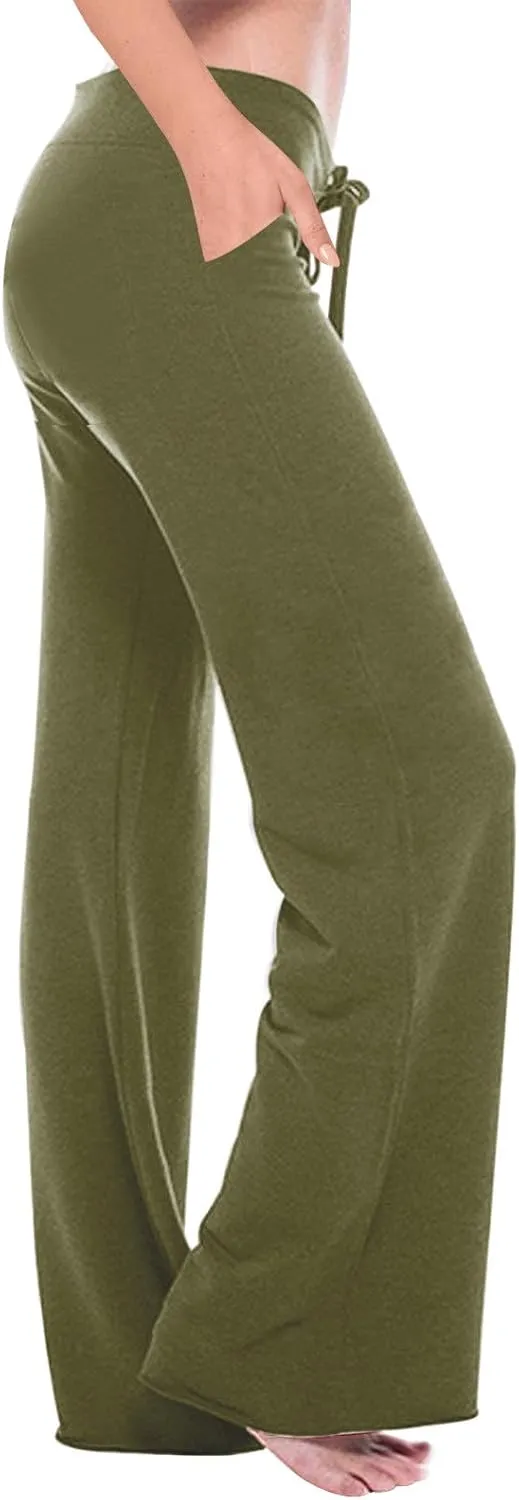 Trouser Style Yoga Pants for Women Drawstring High Waist Bootleg Flare Pants Casual Wide Leg Workout Leggings
