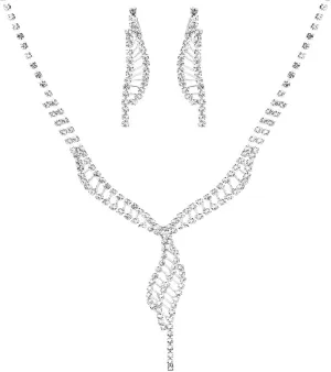 TWINKLEDE Rhinestone Necklace Jewelry Set Silver Bridal Necklace and Earrings Prom Wedding Jewelry Sets for Women