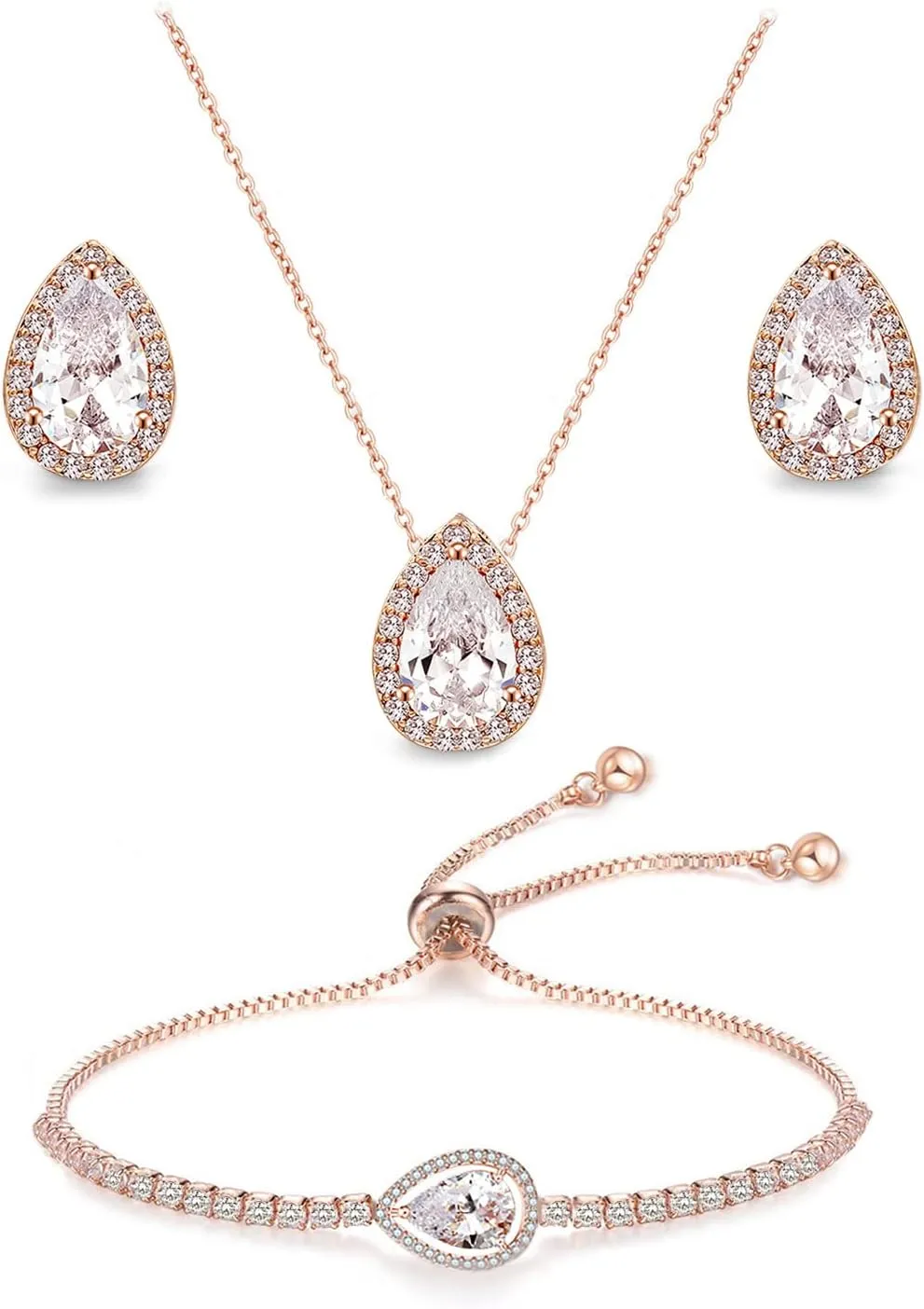 UDYLGOON CZ Tearsdrop Earrings Necklace Jewelry Set For Bride Bridesmaids Bridal Wedding Party Prom Jewelry Gift