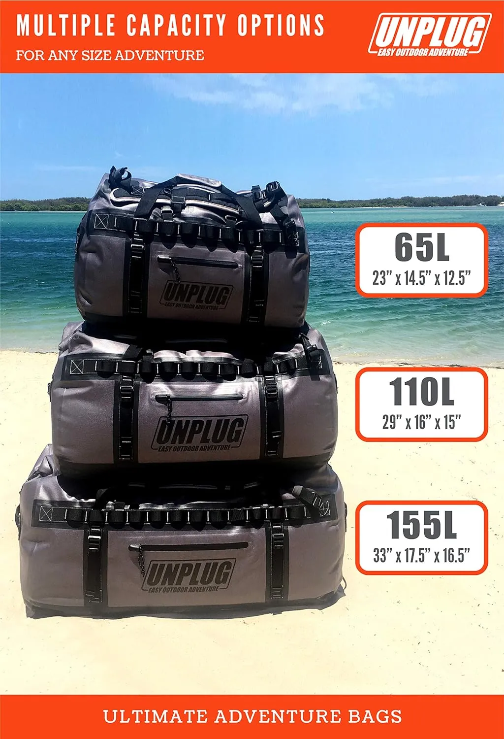 UNPLUG Ultimate Adventure Bag | 1680D Heavy Duty Waterproof Bag | Large Travel Duffle Bag which can be Used for Camping, Motorcycling, Boating, or Hunting