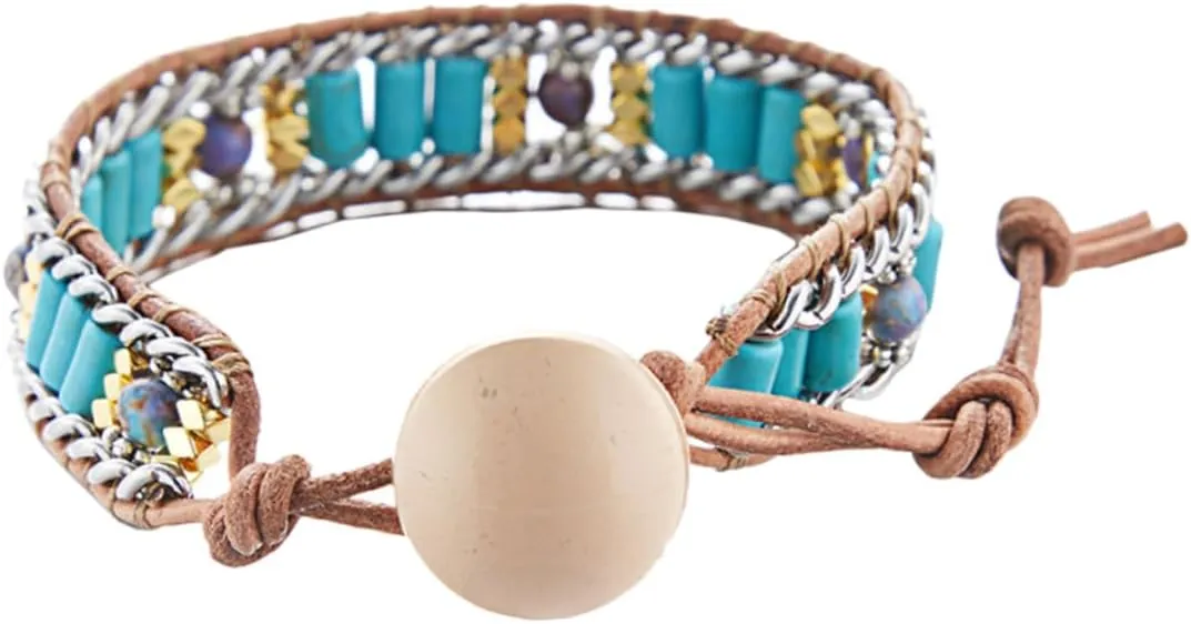 VALICLUD Gemstone Bracelet for Women Woven Bangle Turquoise Jewelry Earthy Bracelets