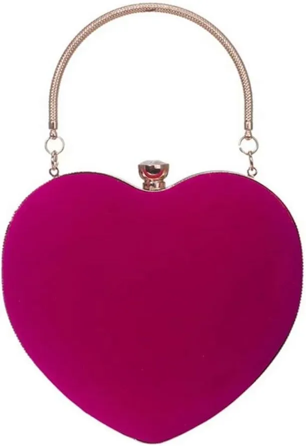 Velvet Heart Shape Clutch Purses for Women Evening Party Tote with Shoulder Chain