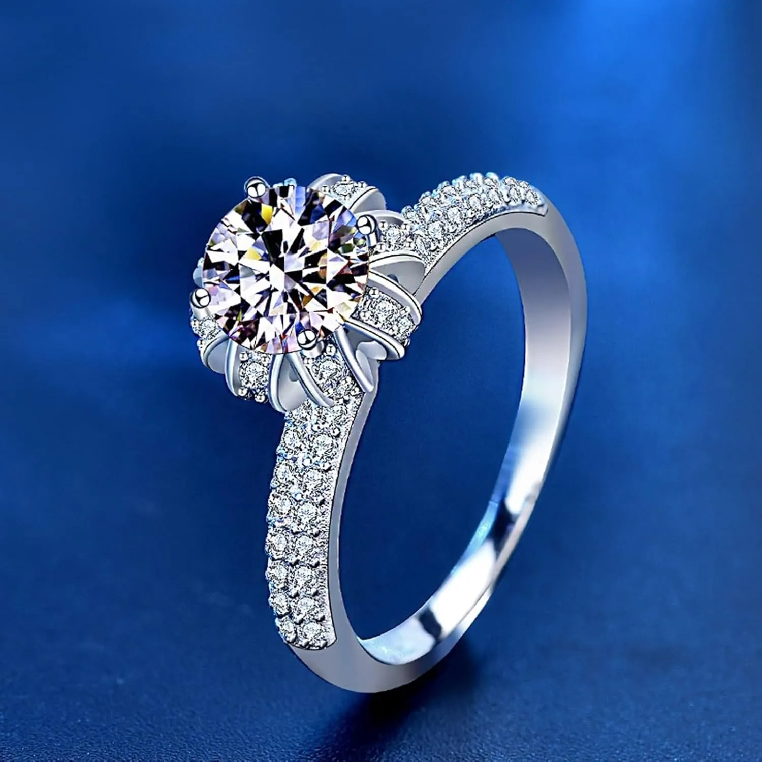 Vintage Jewelry Rings, Lab Grown Unique Diamond Ring 1ct White Gold Crown Boho Jewelry for Women