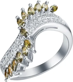 Vintage Jewelry Rings, Ring for Women Promise Elegant Wavy Cubic Zirconia Green Jewelry Rings for Women