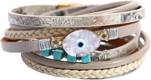 Vintage Natural Stone Leather Bracelets Charm Handmade Braided Long Multilayer Wrap Bracelet Female Jewelry jewelry gift
