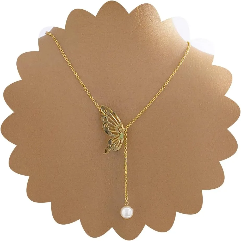 Vintage Pearl Backdrop Necklace Boho Butterfly Body Chain Short Back Chain Pendant Wing Choker Necklace Party Prom Jewelry for Women and Girls Gifts