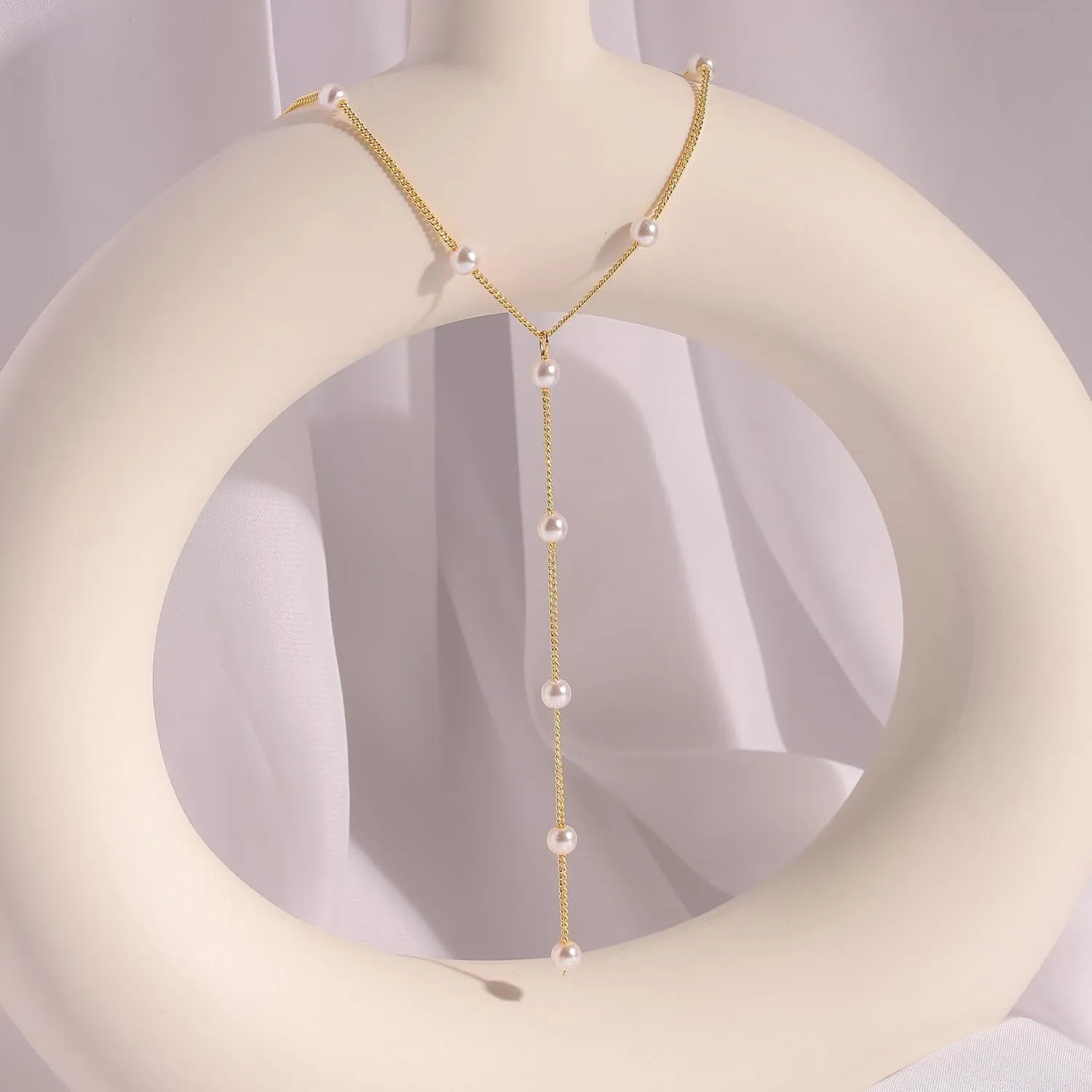 VRIUA Pearl Necklaces for Women - 14k Gold Plated Dainty Gold Pearl Necklace Simple Everyday Minimalist Necklaces for Women