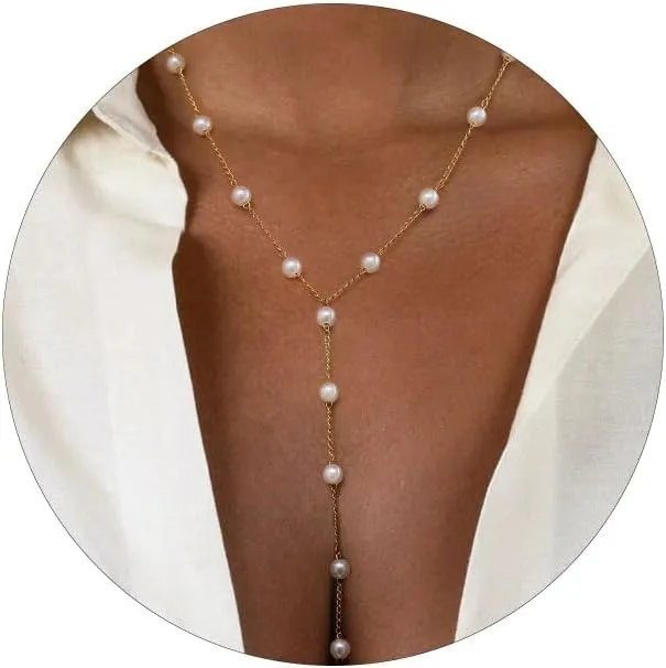 VRIUA Pearl Necklaces for Women - 14k Gold Plated Dainty Gold Pearl Necklace Simple Everyday Minimalist Necklaces for Women
