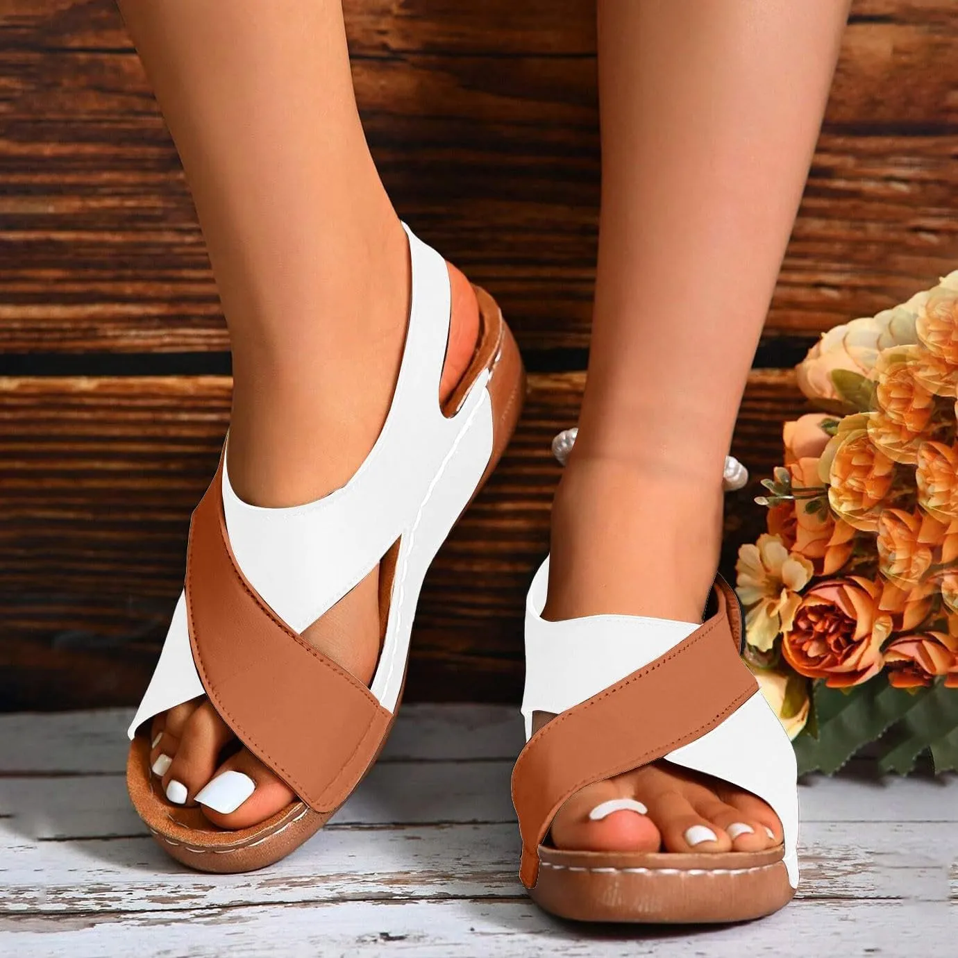 Walking Sandals Women Comfort Arch Support Orthopedic Sandals Crisscross Strap Open Toe Wedge Sandals Summer Sandals