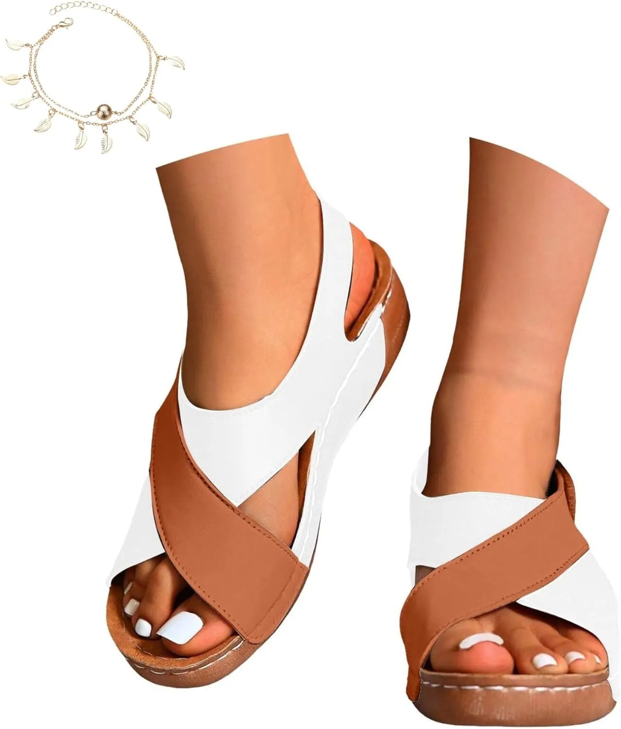 Walking Sandals Women Comfort Arch Support Orthopedic Sandals Crisscross Strap Open Toe Wedge Sandals Summer Sandals