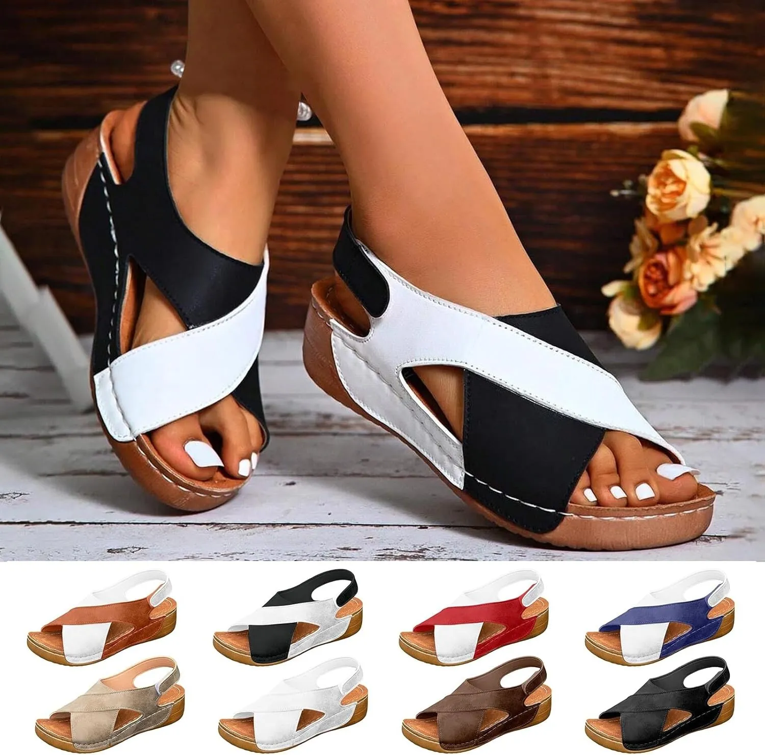 Walking Sandals Women Comfort Arch Support Orthopedic Sandals Crisscross Strap Open Toe Wedge Sandals Summer Sandals