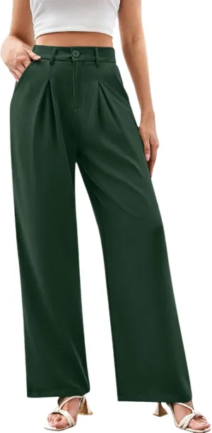 Wide Leg Pants for Women 2025 Work Business Casual High Waisted Dressy Pant Pleated Flowy Trousers Office with Pockets
