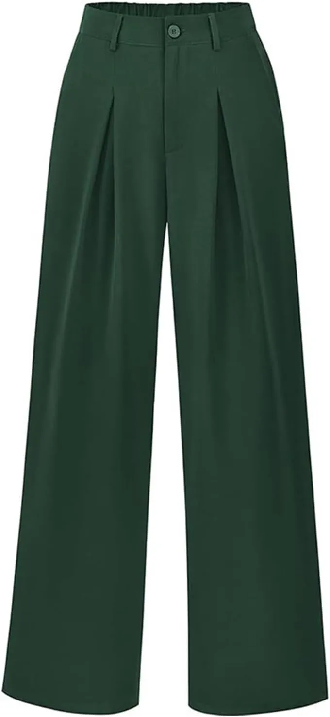 Wide Leg Pants for Women 2025 Work Business Casual High Waisted Dressy Pant Pleated Flowy Trousers Office with Pockets