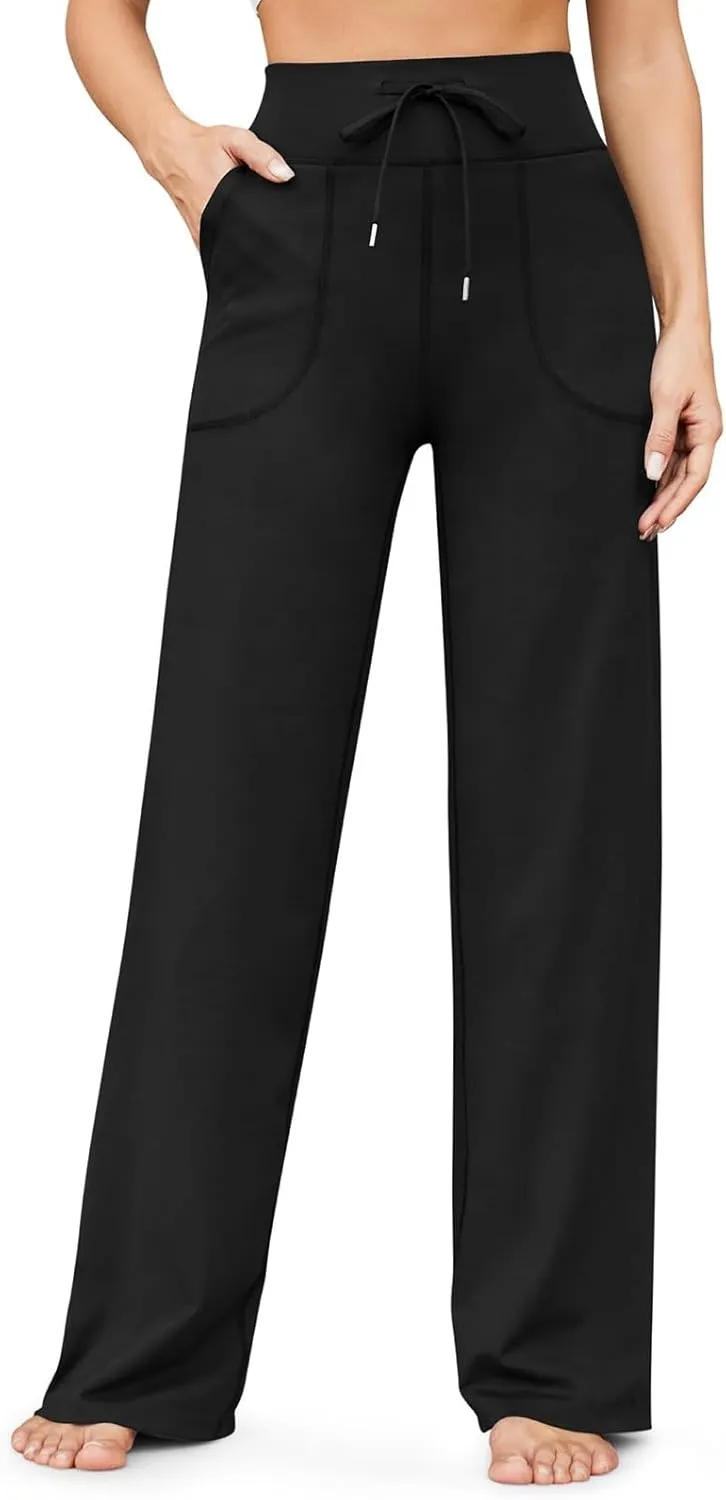 Wide Leg Yoga Pants for Women High Waisted Drawstring Baggy Casual Sweatpants Gym Workout Lounge Pants with Pockets