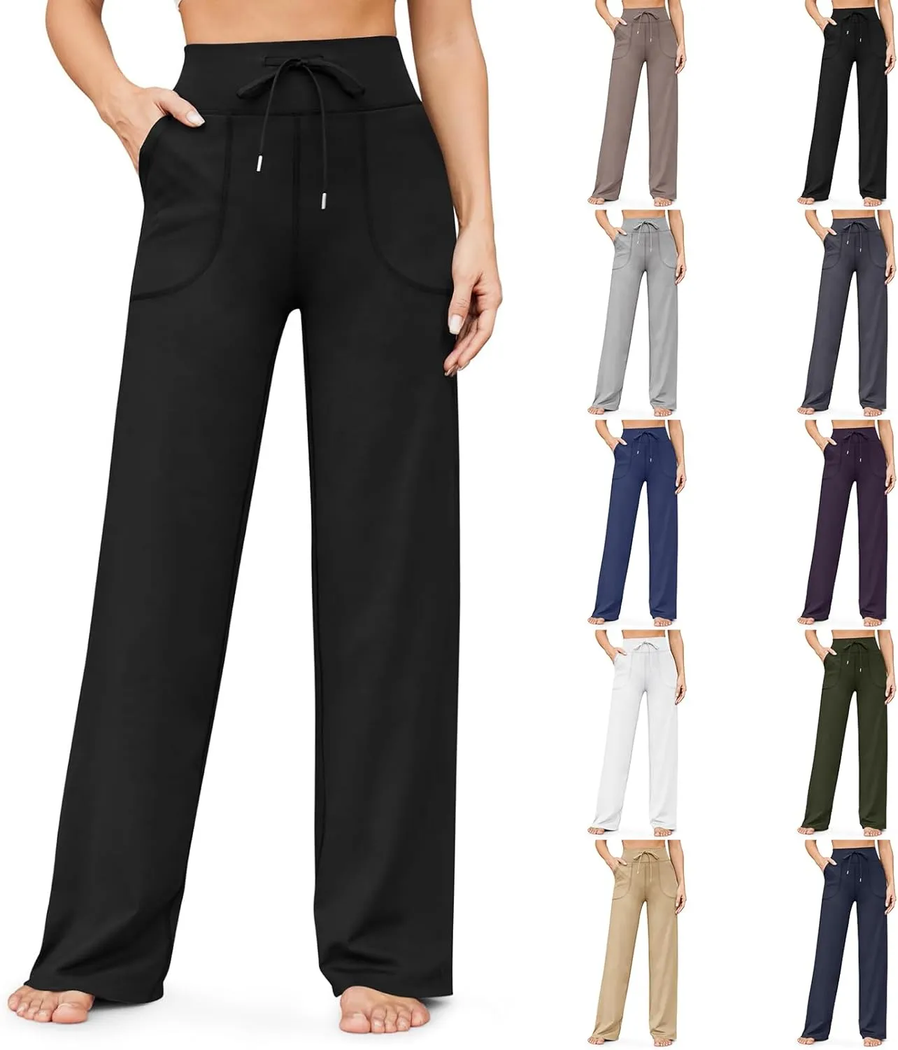 Wide Leg Yoga Pants for Women High Waisted Drawstring Baggy Casual Sweatpants Gym Workout Lounge Pants with Pockets