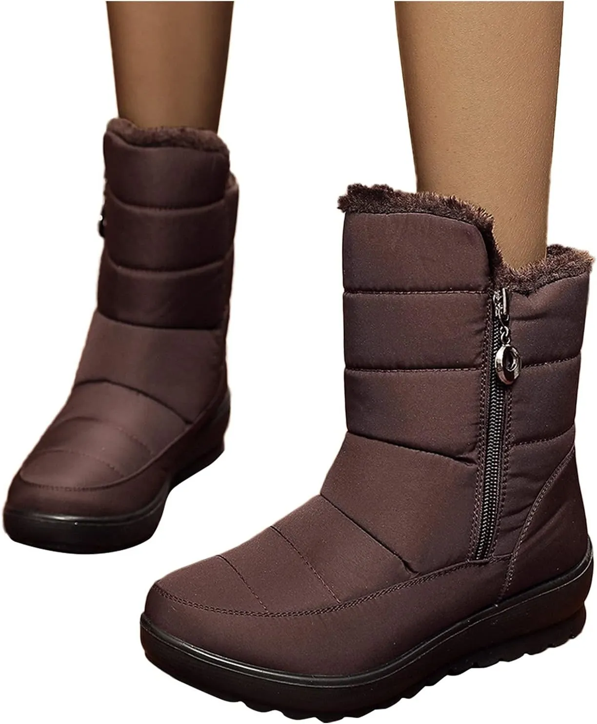 Winter Boots for Women Warm Fuzzy Fur Lined Ankle Boots Women Anti Slip Waterproof Side Zip Comfy Outdoor Boots
