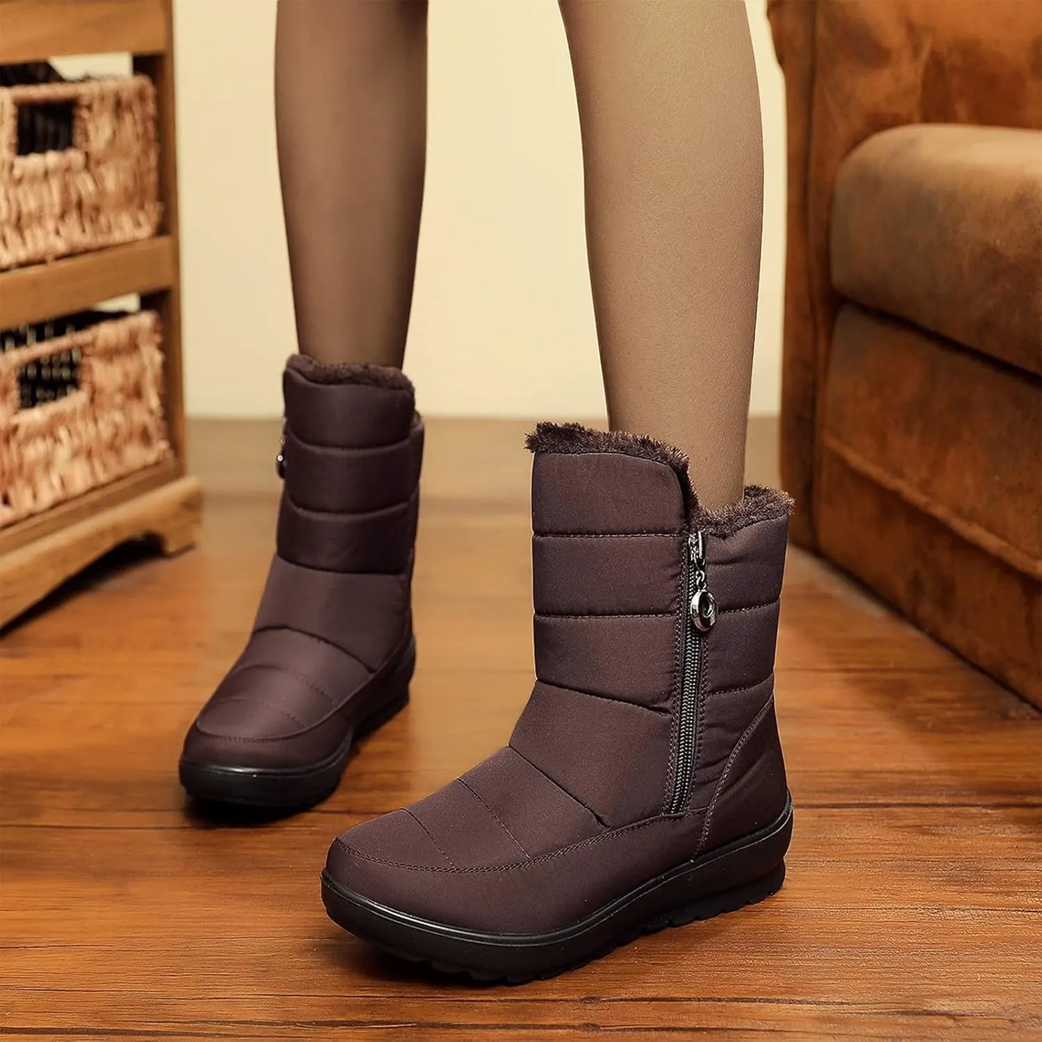 Winter Boots for Women Warm Fuzzy Fur Lined Ankle Boots Women Anti Slip Waterproof Side Zip Comfy Outdoor Boots