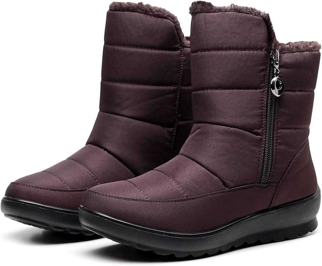 Winter Boots for Women Warm Fuzzy Fur Lined Ankle Boots Women Anti Slip Waterproof Side Zip Comfy Outdoor Boots