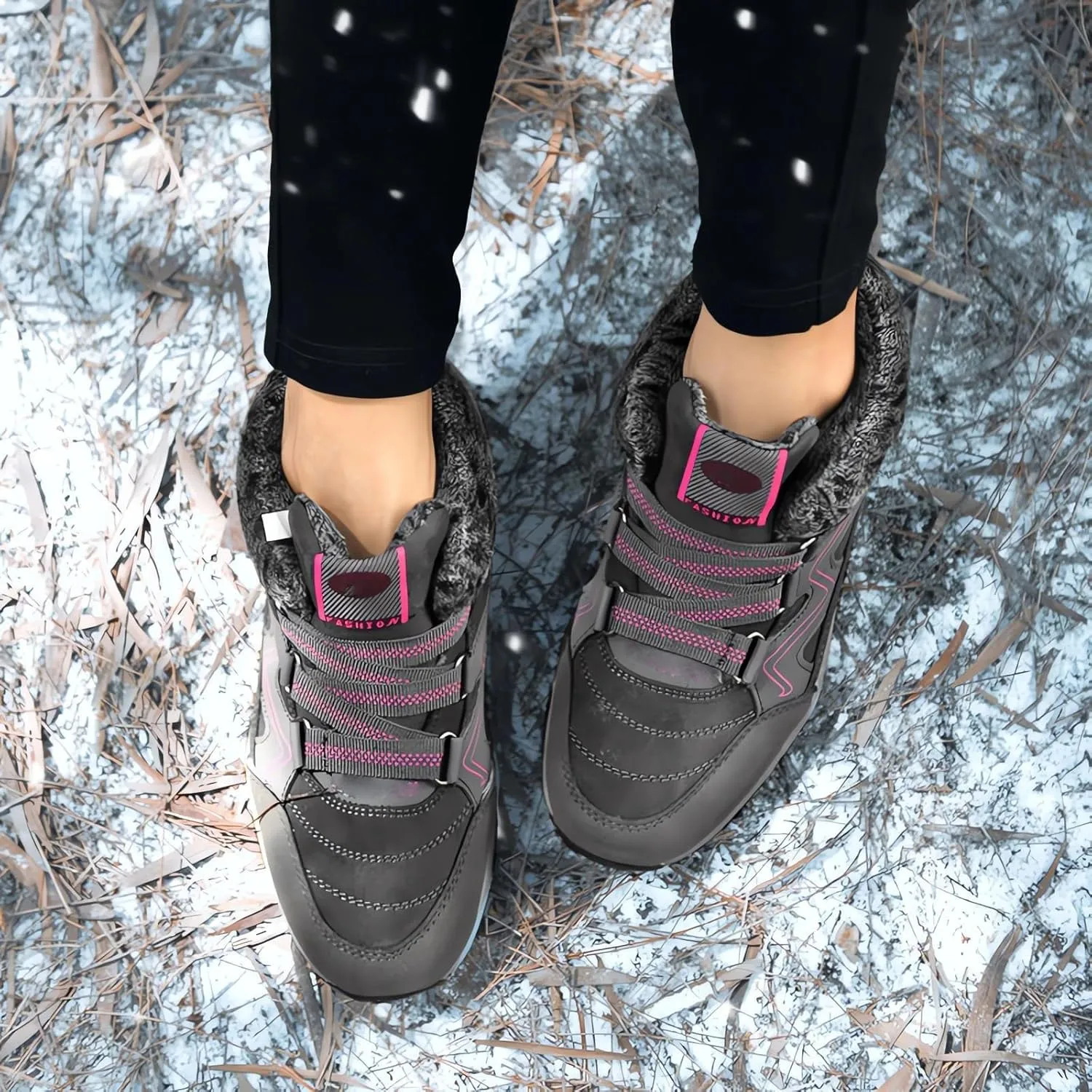 Winter Boots for Women Waterproof Snow Non Slip Slip on Womens Winter Boots Wide Feet Warm Winter Boots Women Knee High Mid Calf Winter Boots for Women Black Zapatos De Botas Para Nieve Para Mujer