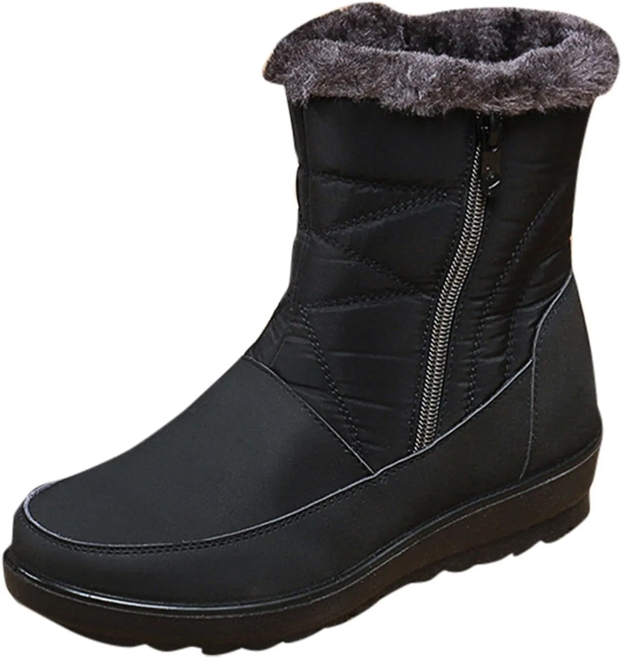 Winter Boots for Women Waterproof Warm Fur Lining Mid Calf Boots with Zipper Comfortable Outdoor Shoes