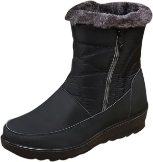 Winter Boots for Women Waterproof Warm Fur Lining Mid Calf Boots with Zipper Comfortable Outdoor Shoes