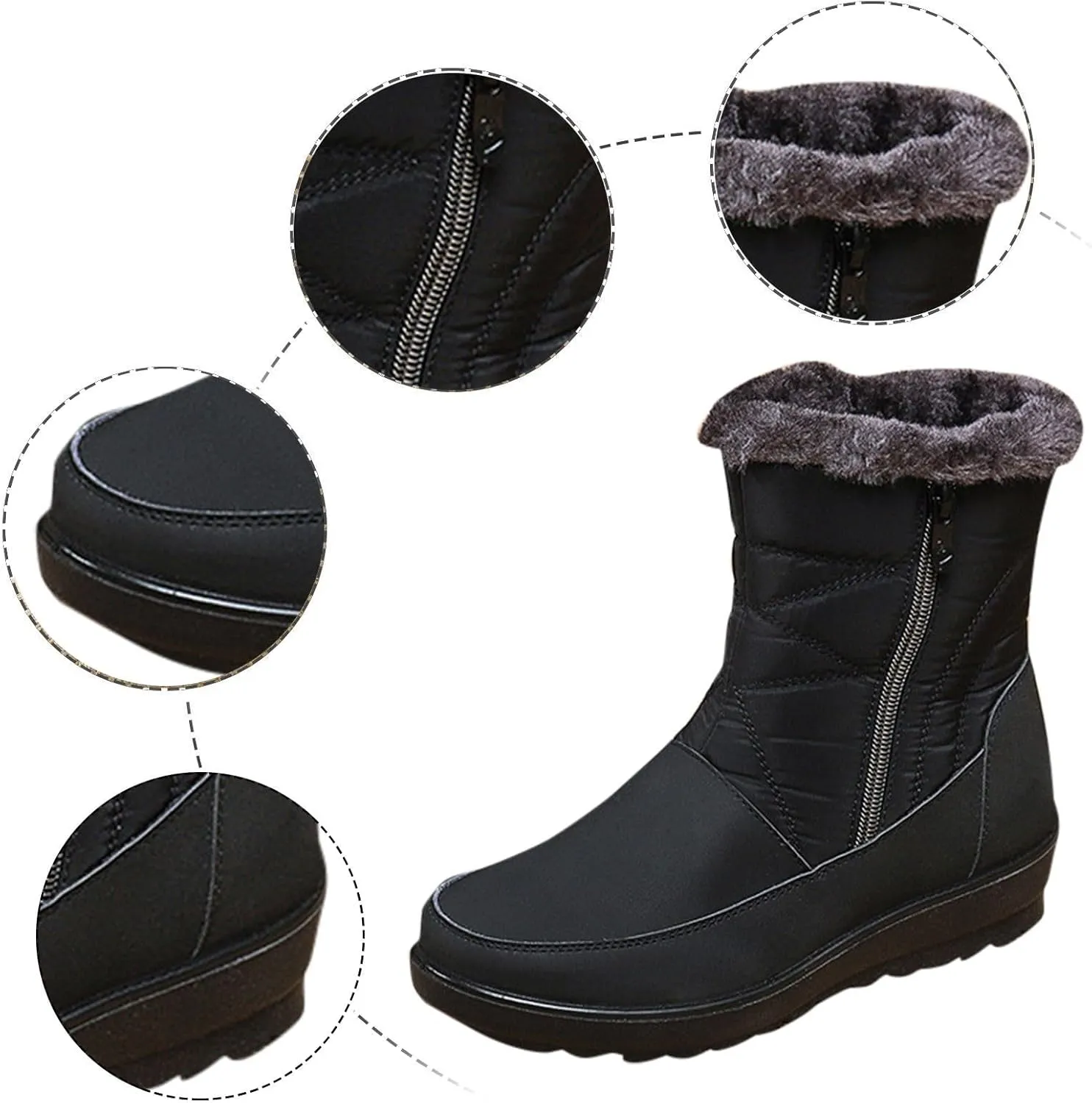 Winter Boots for Women Waterproof Warm Fur Lining Mid Calf Boots with Zipper Comfortable Outdoor Shoes