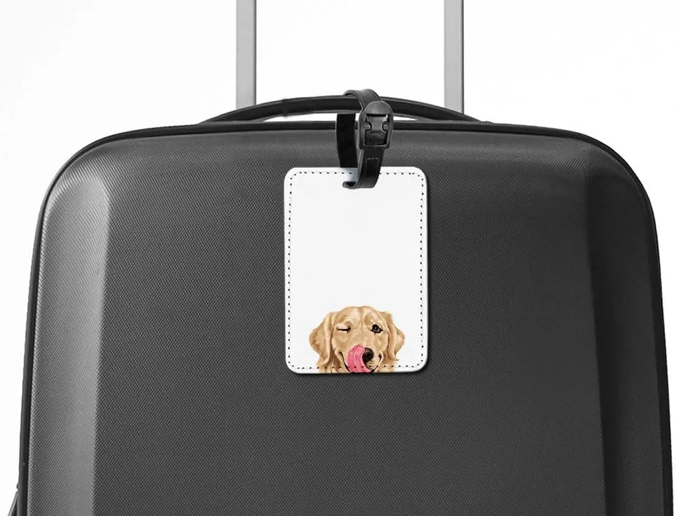 WIRESTER PU Leather Luggage Tag Name Tag Bag Tag for Travel Suitcase Baggage Luggage - Winking Golden Retriever