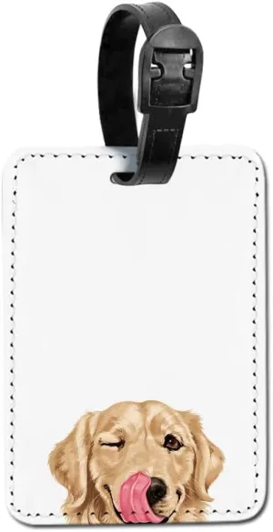 WIRESTER PU Leather Luggage Tag Name Tag Bag Tag for Travel Suitcase Baggage Luggage - Winking Golden Retriever