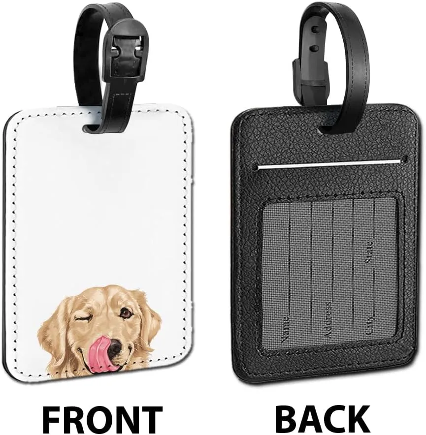 WIRESTER PU Leather Luggage Tag Name Tag Bag Tag for Travel Suitcase Baggage Luggage - Winking Golden Retriever