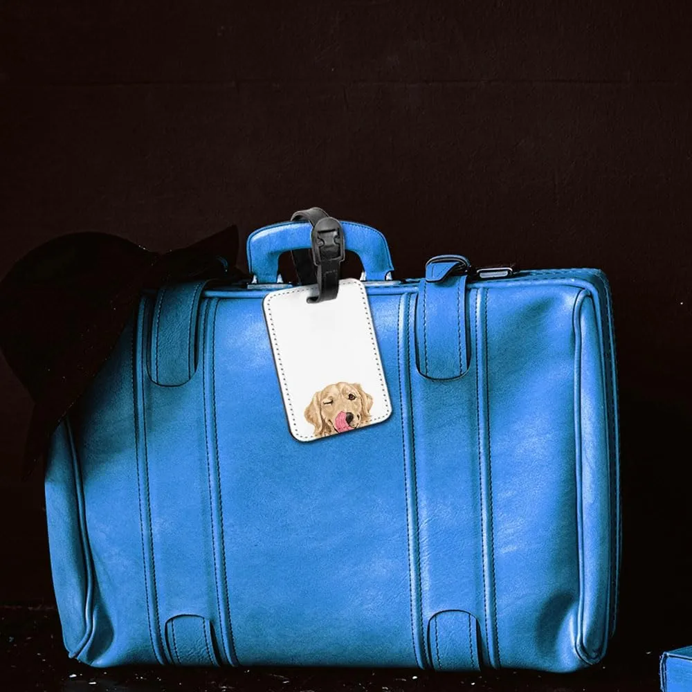 WIRESTER PU Leather Luggage Tag Name Tag Bag Tag for Travel Suitcase Baggage Luggage - Winking Golden Retriever