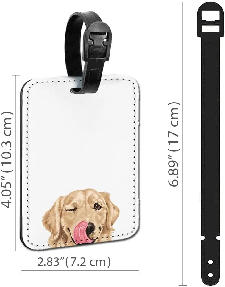 WIRESTER PU Leather Luggage Tag Name Tag Bag Tag for Travel Suitcase Baggage Luggage - Winking Golden Retriever
