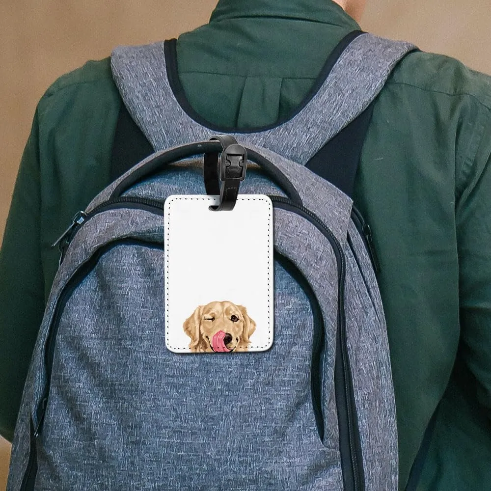 WIRESTER PU Leather Luggage Tag Name Tag Bag Tag for Travel Suitcase Baggage Luggage - Winking Golden Retriever