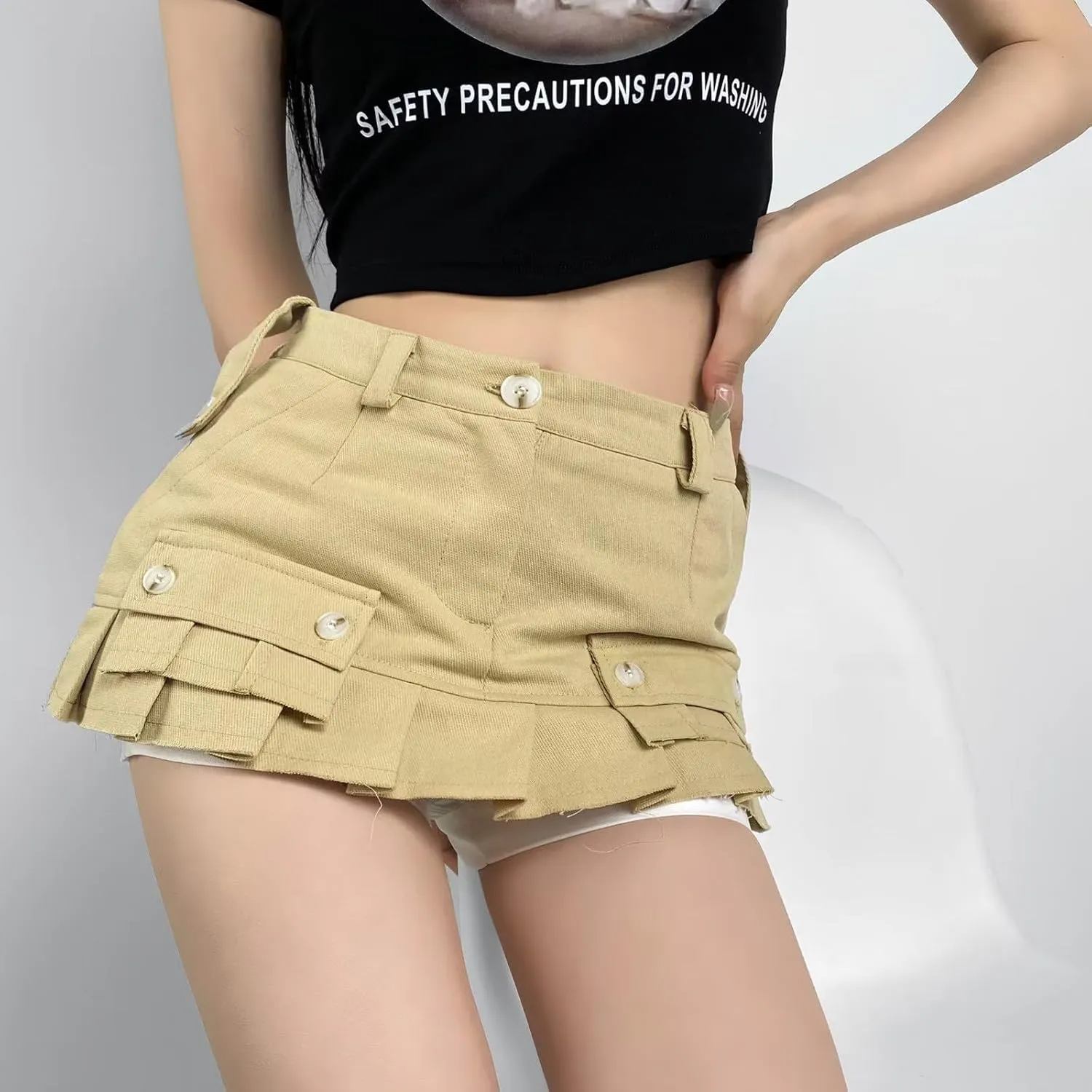 Women A Line Mini Denim Shorts Fashion Summer Casual Solid High Waisted Pleated Ruffle Hem Jean Short Lining Skirt