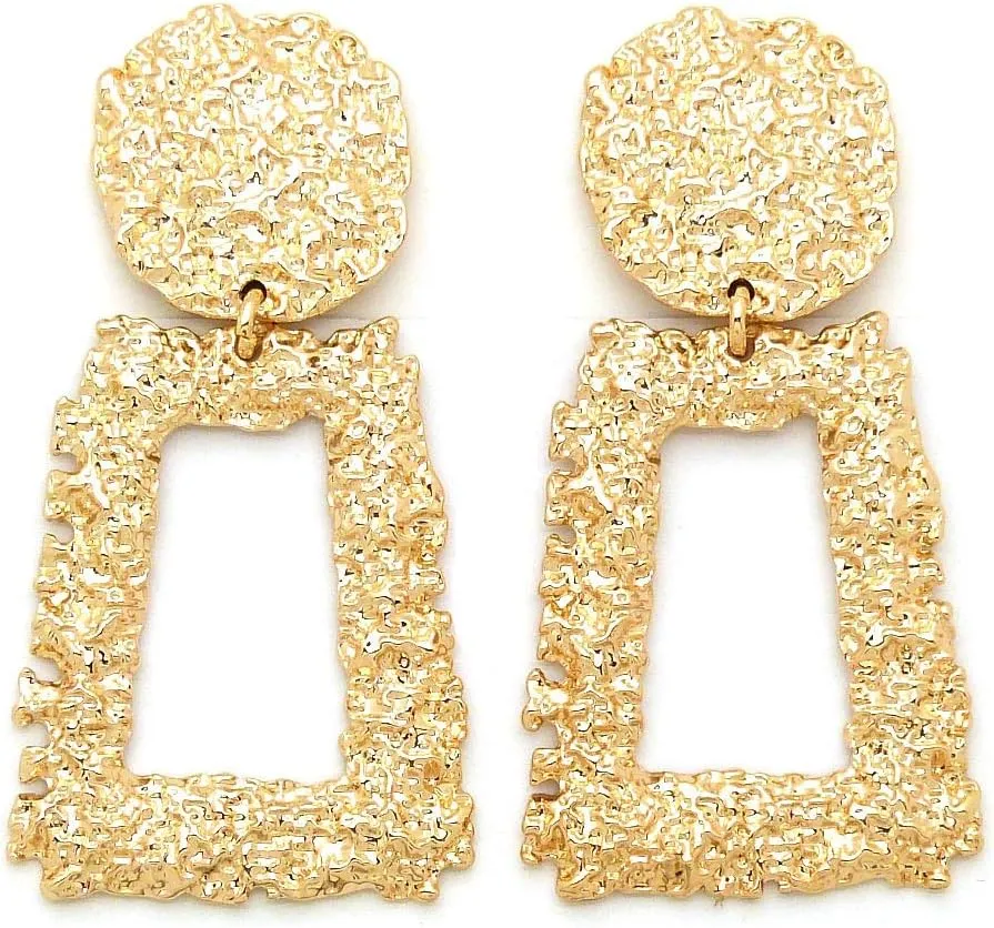 Women Oversize Geometric, Hammered, 4 Disc Pieces Statement Metal Clip on Earring Many Styles