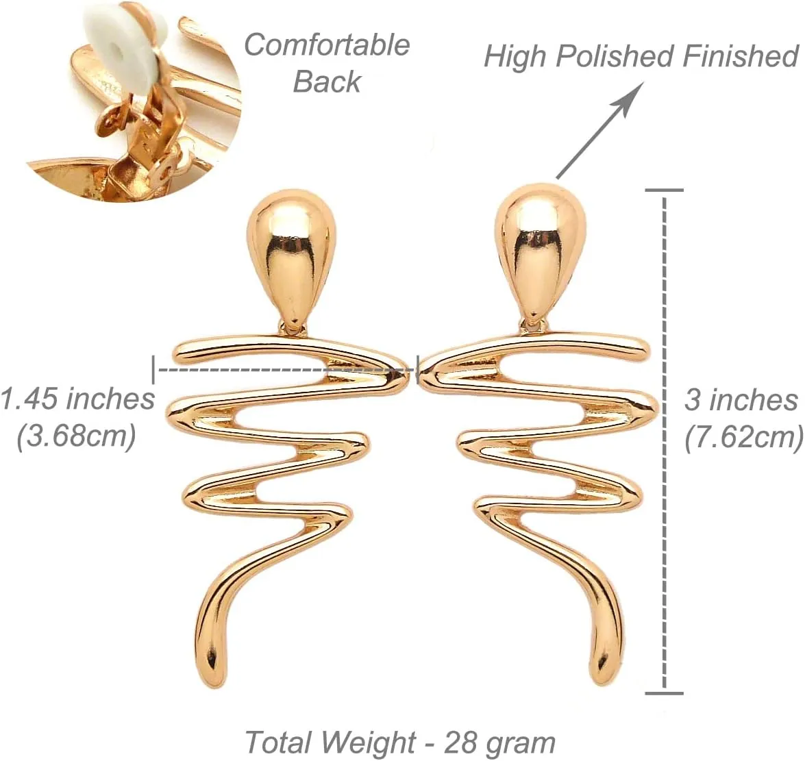 Women Oversize Geometric, Tear Drop, Hammered Statement Metal Clip on Earring Many Styles