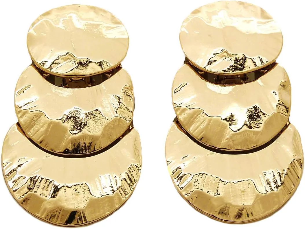 Women Oversize Geometric, Tear Drop, Hammered Statement Metal Clip on Earring Many Styles