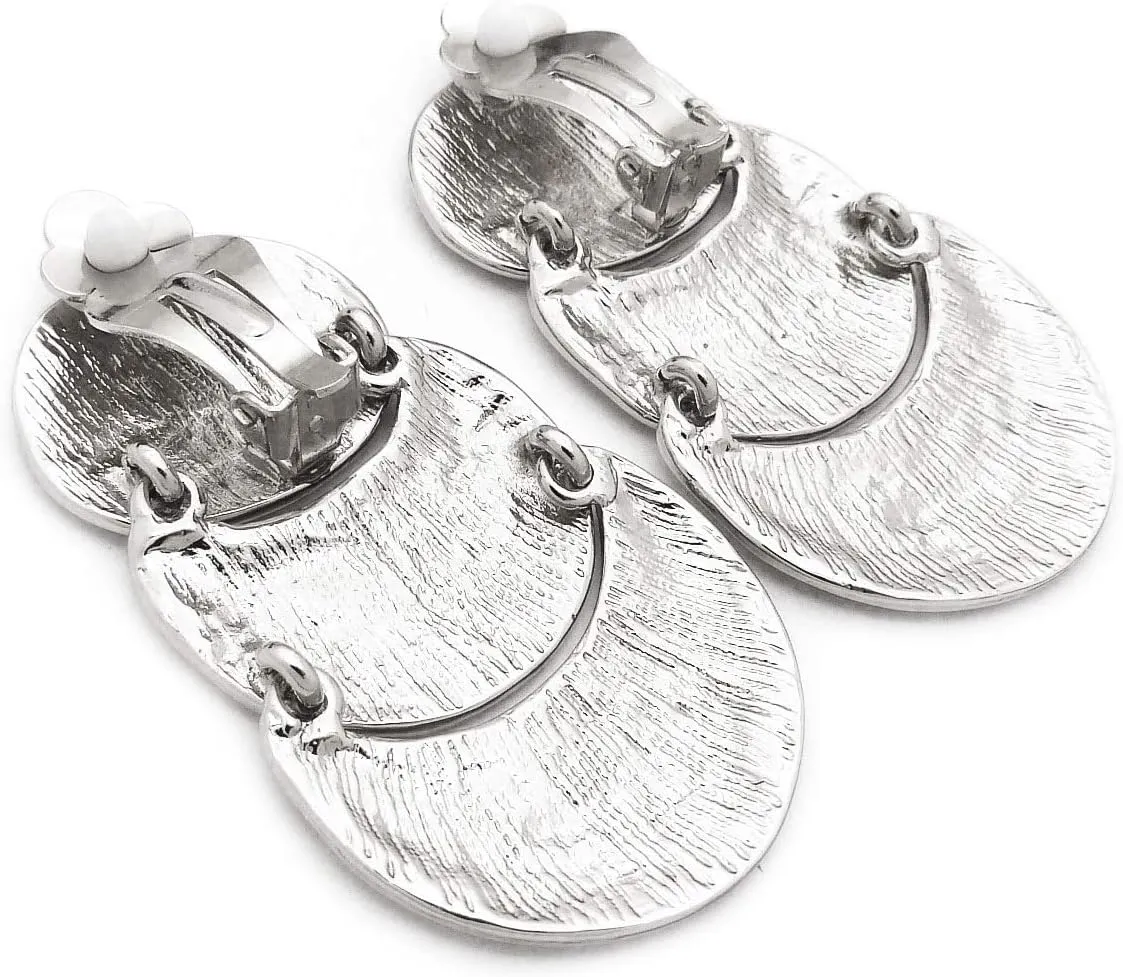 Women Oversize Geometric, Tear Drop, Hammered Statement Metal Clip on Earring Many Styles