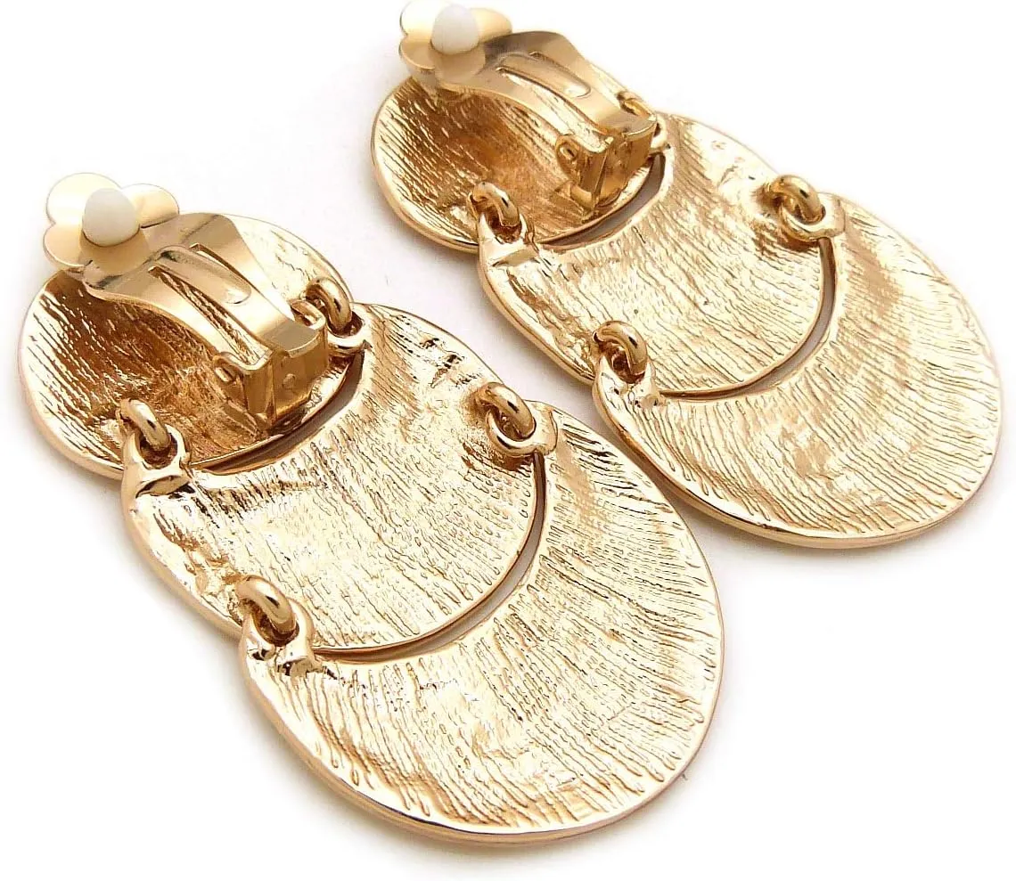 Women Oversize Geometric, Tear Drop, Hammered Statement Metal Clip on Earring Many Styles