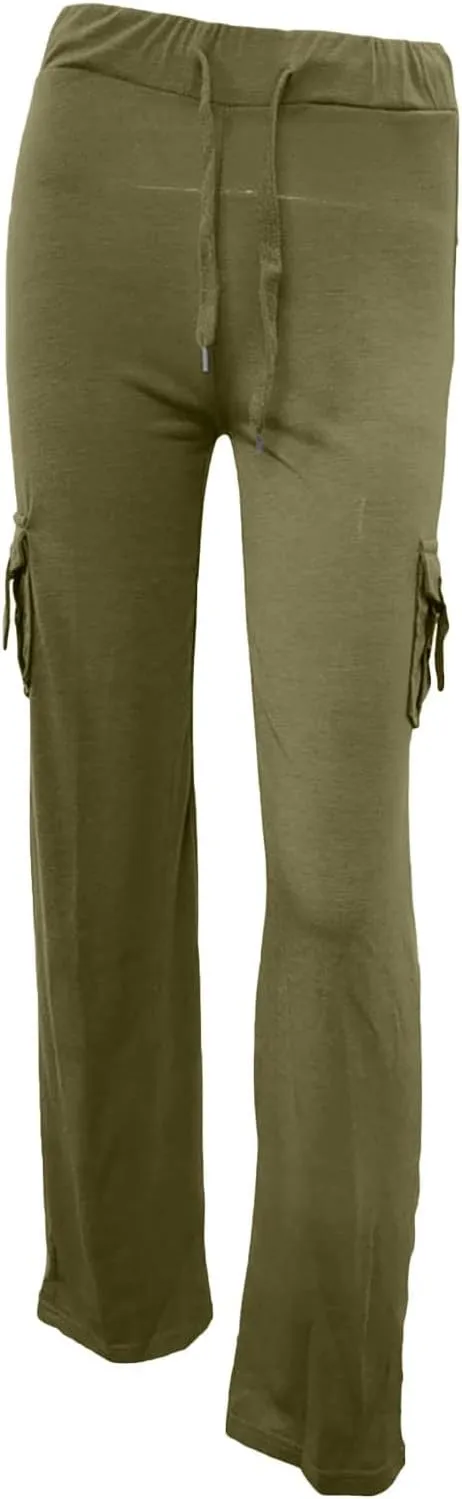 Women Workout Out Leggings Pants Solid Stretch Waist Button Pockets Yoga Gym Pants Elastic Waist Running Trousers