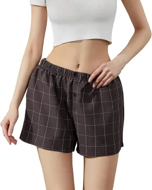 Women Y2K Stripe Shorts Elastic Waist Gingham Boxer Pajamas Shorts Cute Summer Pj Lounge Shorts
